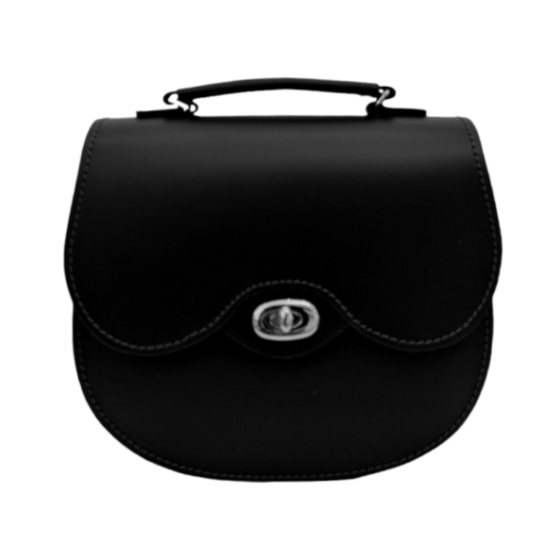 Handmade Leather Twist Lock Saddle Bag - Black, Zatchels