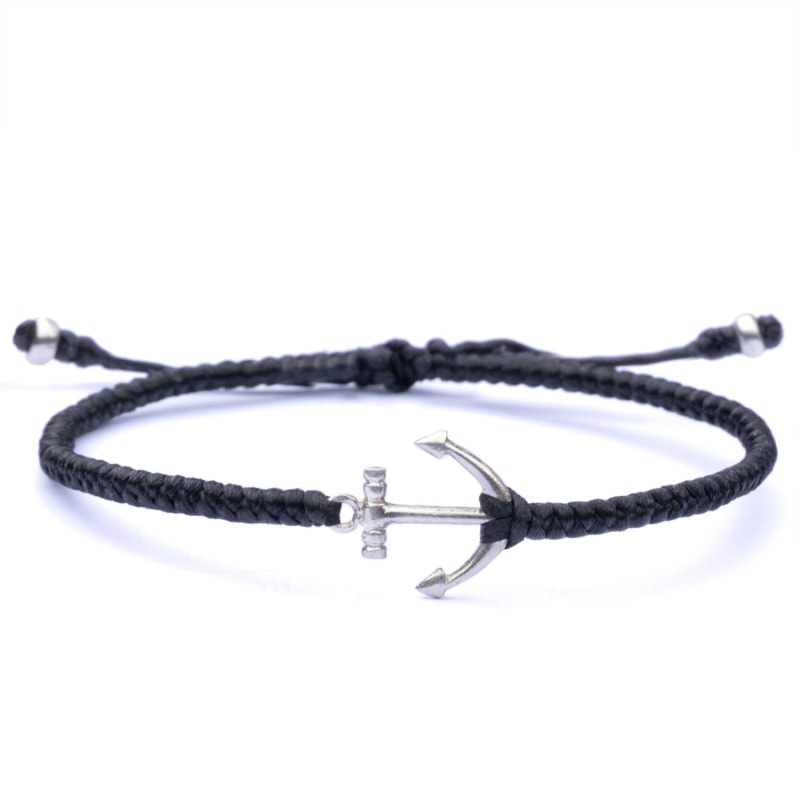 Thumbnail of Anchor Handmade Minimalist Black cord Bracelet For Men - Black image