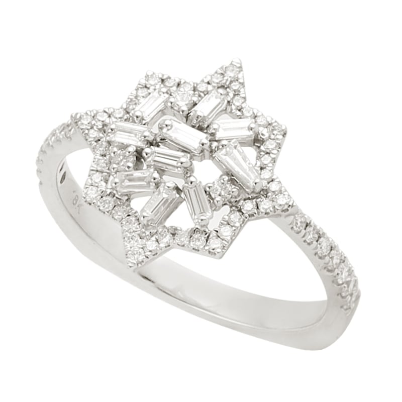 Thumbnail of Handmade Solid White Gold Baguette White Diamond Star Design Ring image