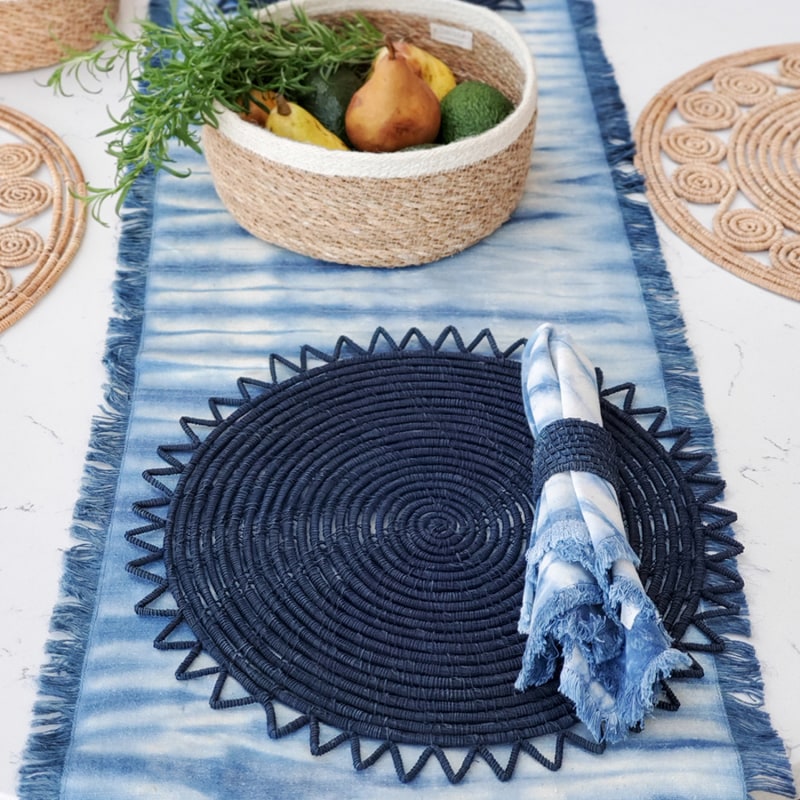 Thumbnail of Handmade Tie Dye Cotton Table Runner - Indigo Blue image