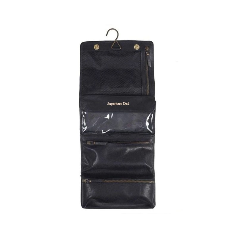 Thumbnail of Hanging Black Leather Wash Bag. -Superhero Dad image