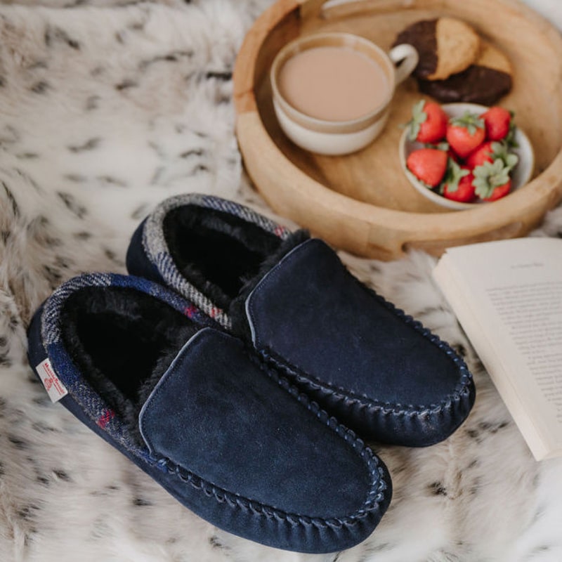 Harris tweed moccasin slippers store