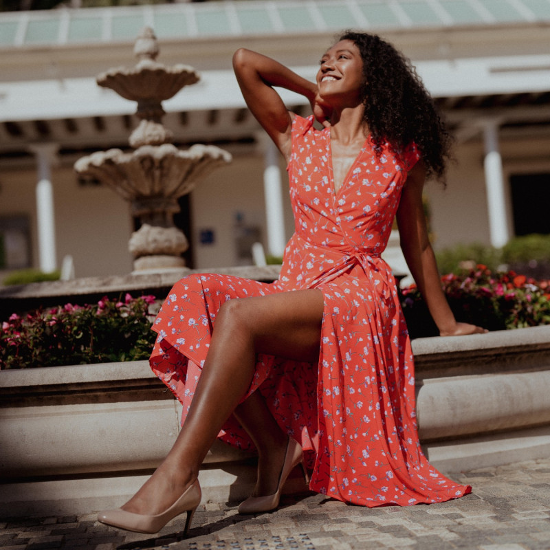 Orange floral wrap dress top