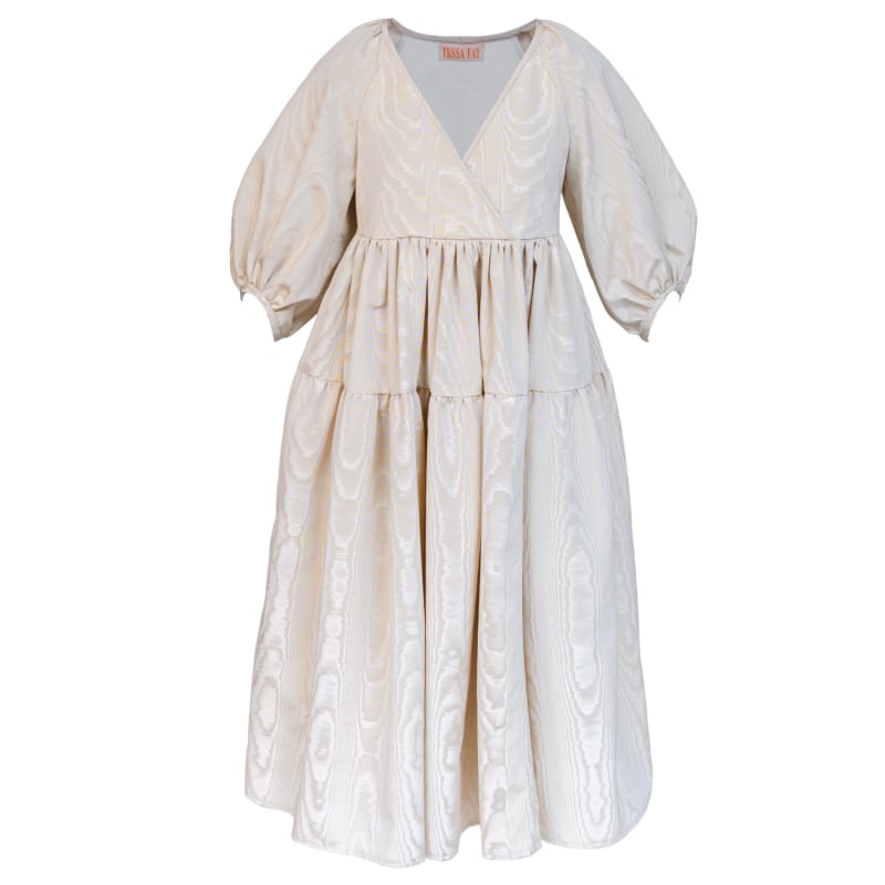 Thumbnail of Candy Puff Sleeve Midi Dress In Ivory Moire image