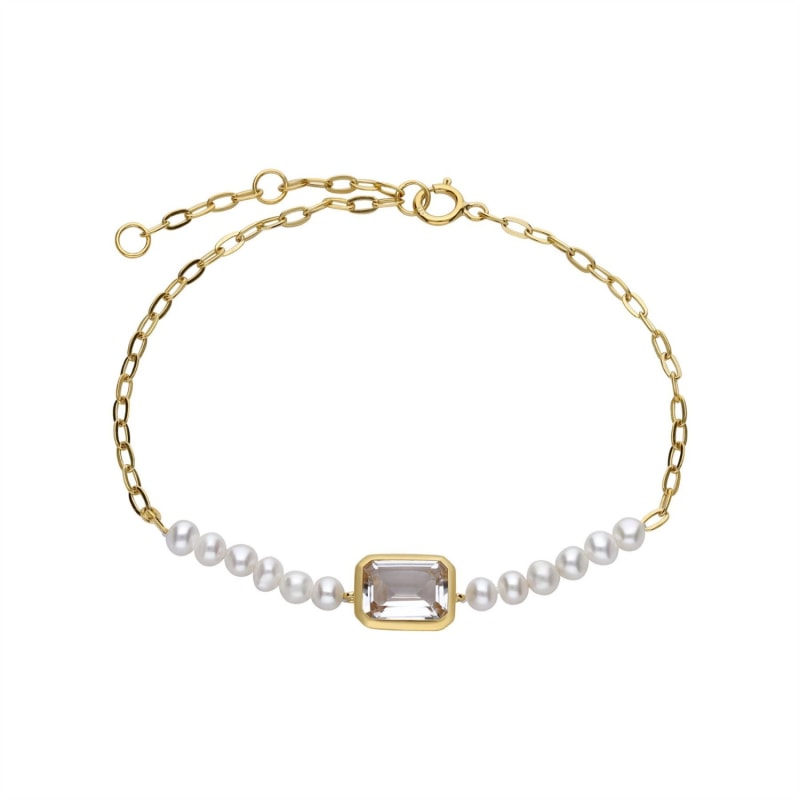 Thumbnail of Ecfew Gold Plated Silver White Topaz & Pearl Chain Bracelet image