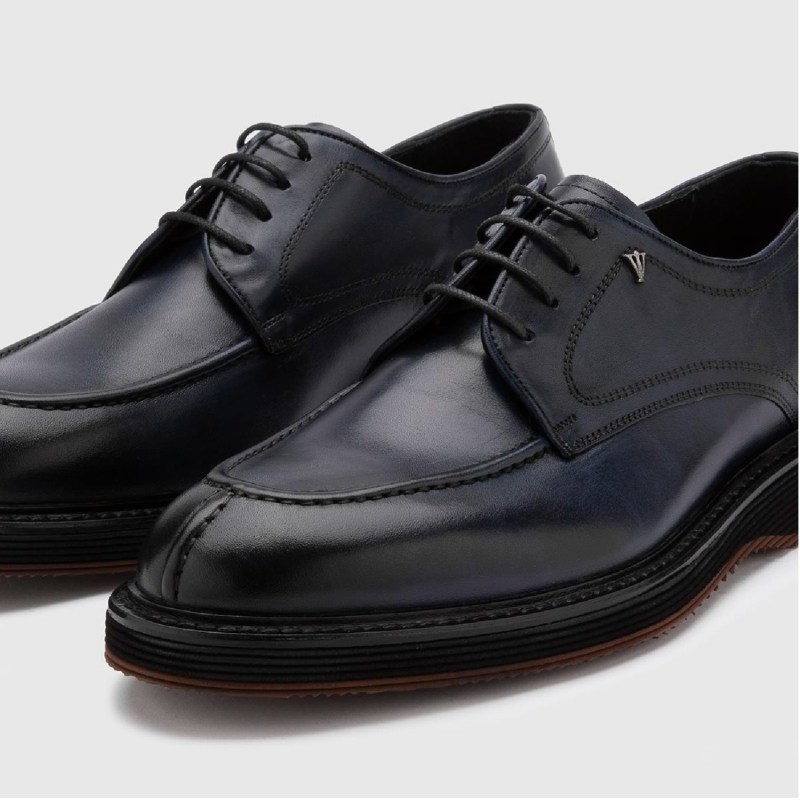 Thumbnail of Hatia Navy Blue Leather Men's Daily Shoe image