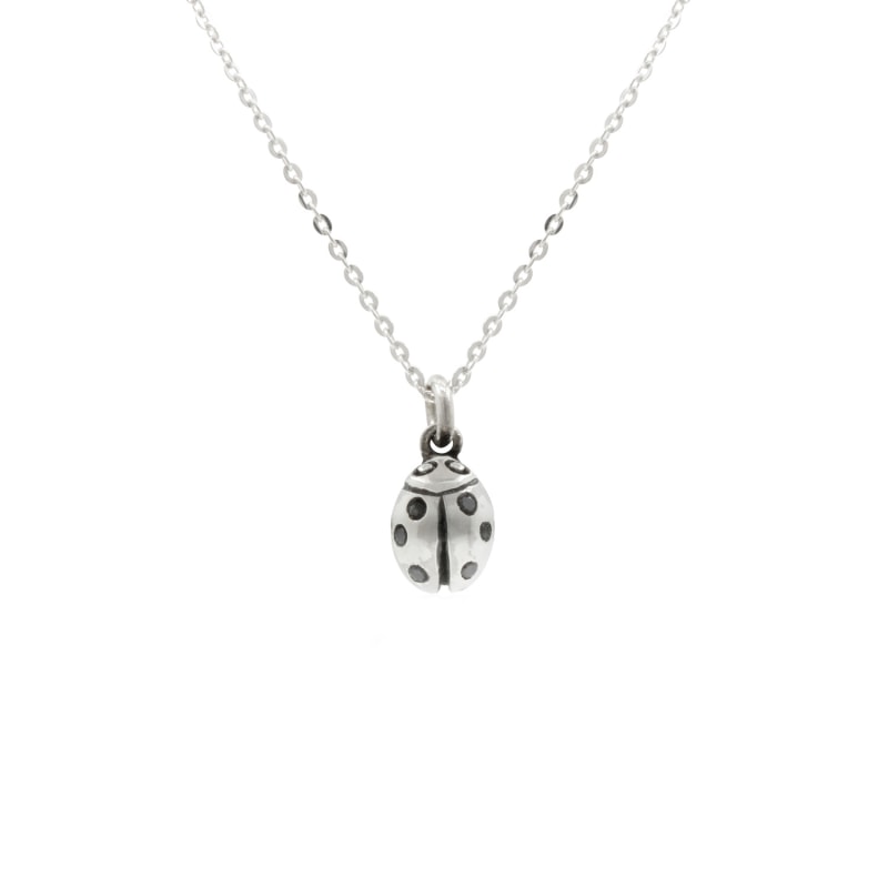 Thumbnail of Ladybird Black Diamond Necklace – Silver - Wings Closed image