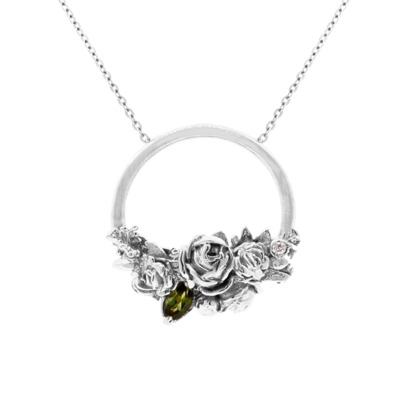 Thumbnail of Rose Halo Diamond & Tourmaline Necklace – Silver image