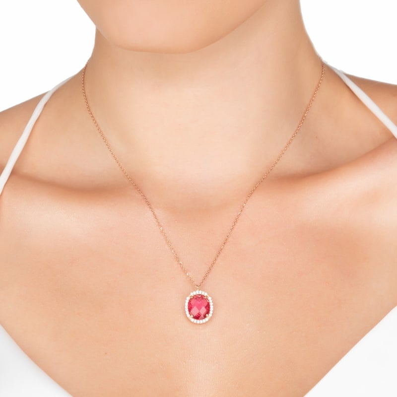 Thumbnail of Beatrice Oval Gemstone Pendant Necklace Rose Gold Pink Tourmaline image