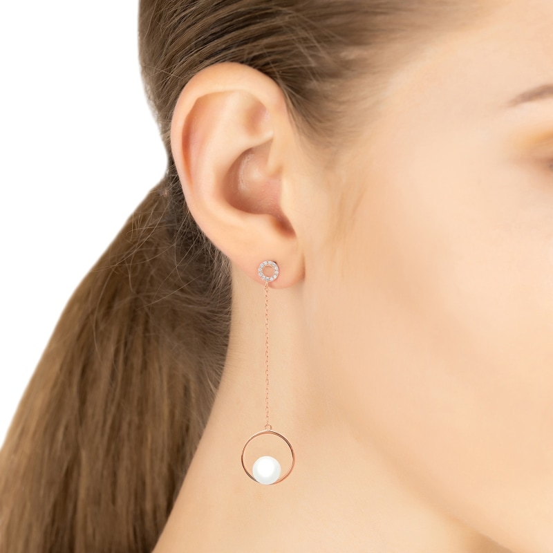 Thumbnail of Pearl In Halo Long Chain Drop Earrings Rosegold image