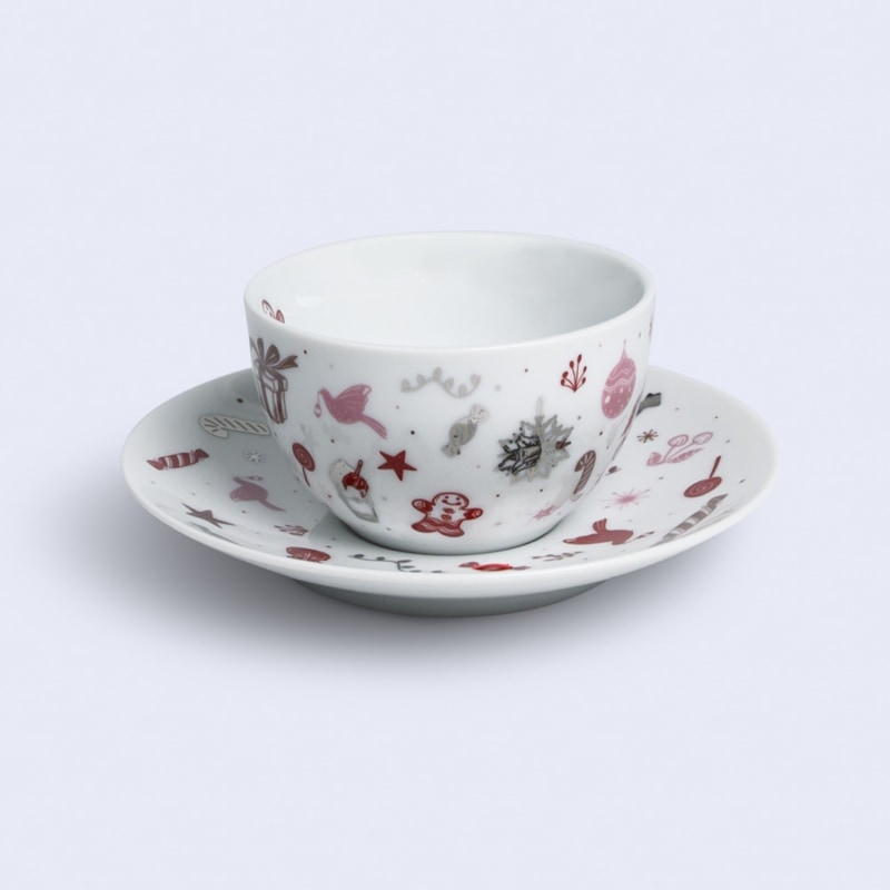 Thumbnail of Set Of Two Festive Teacups And Saucers image