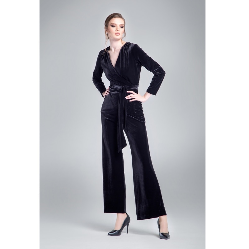 Thumbnail of Evelyn Velvet Wrap Jacket With Self-Tie Sash In Black image