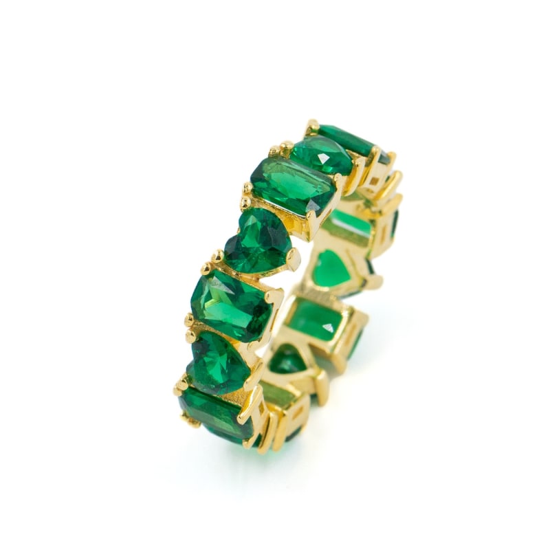 Thumbnail of Heart And Emerald Eternity Band - Gold & Green image