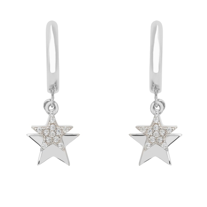 Thumbnail of Astro Double Star Huggie Hoop Earring Silver image