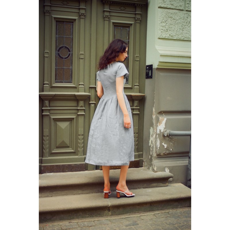 Thumbnail of Helena Shirt Dress In Pure Linen In Pale Blue With Shell Buttons image