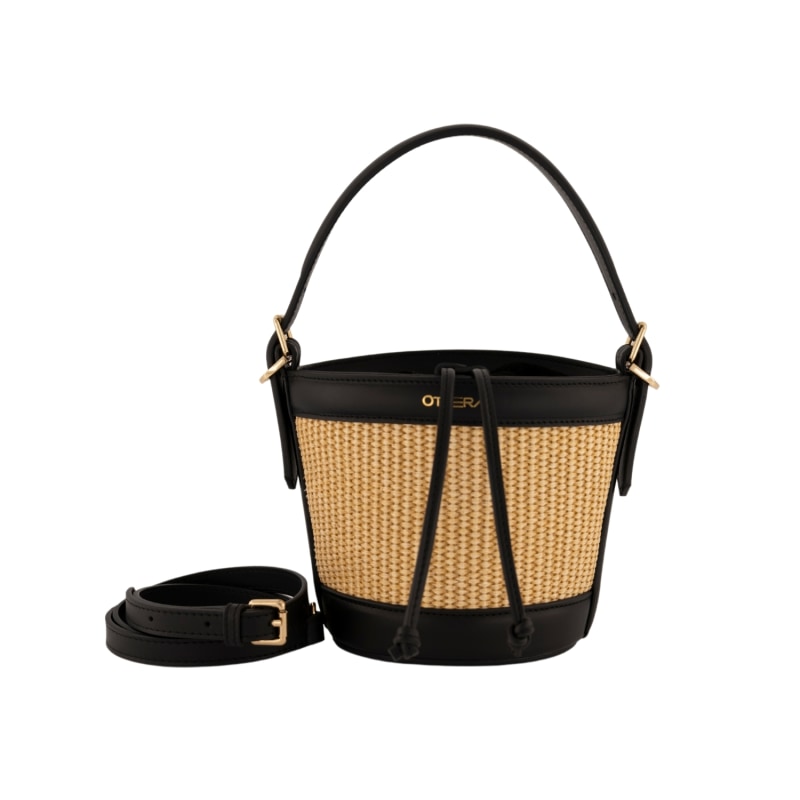 Thumbnail of Helios  Black / Straw Bucket Bag image