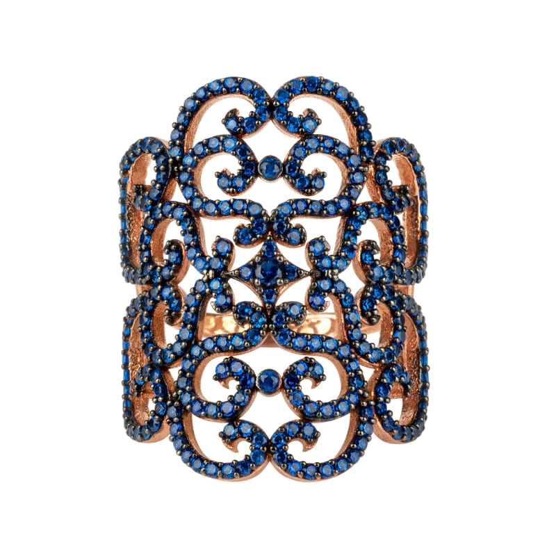 Thumbnail of Countess Filigree Cocktail Ring Sapphire Blue Rose Gold image