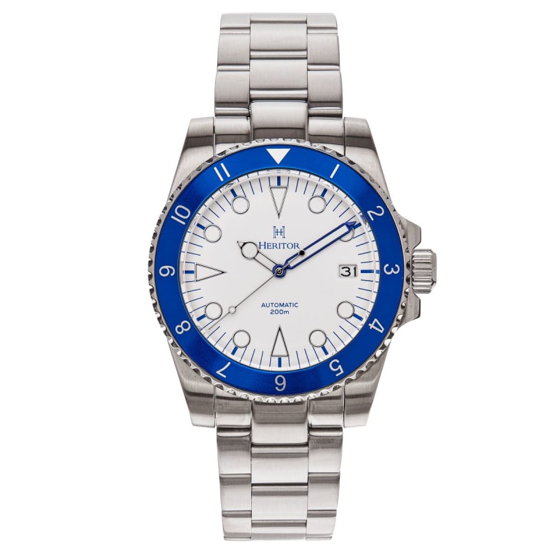 Luciano Bracelet Watch with Date - Blue, White | Heritor Automatic