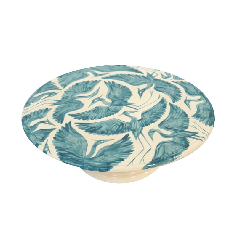 Thumbnail of Herons Hand Painted Cake Stand - Teal image