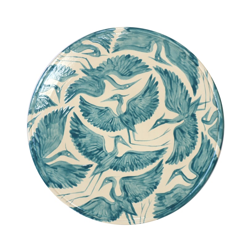 Thumbnail of Herons Hand Painted Cake Stand - Teal image