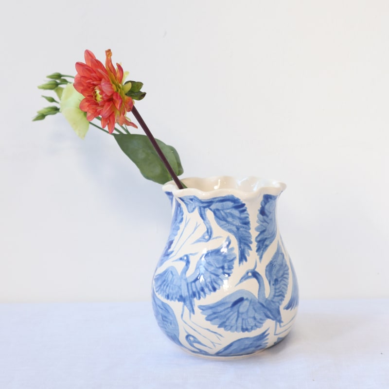 Thumbnail of Herons Short Scallop Vase - Blue image