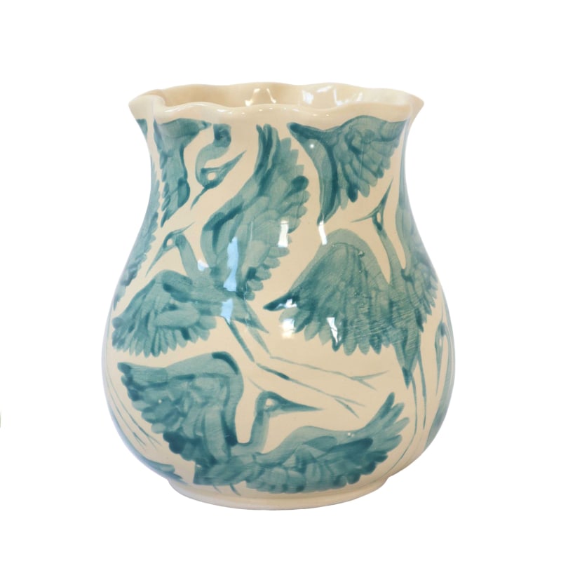 Thumbnail of Herons Short Scalloped Vase - Teal image