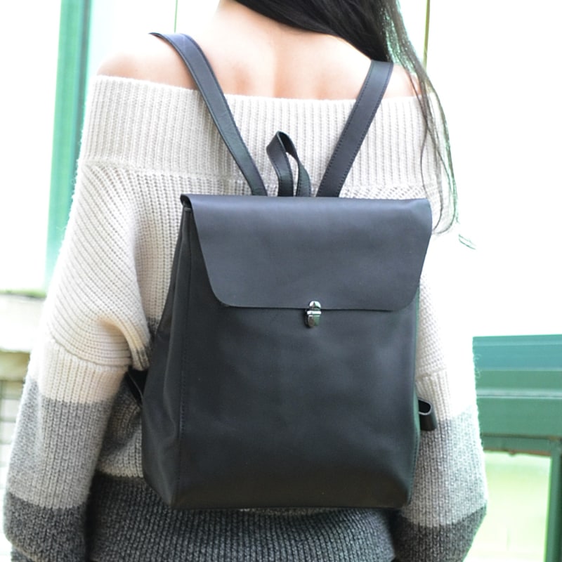 Black Leather Backpack Handmade Authentic Leather Backpack 