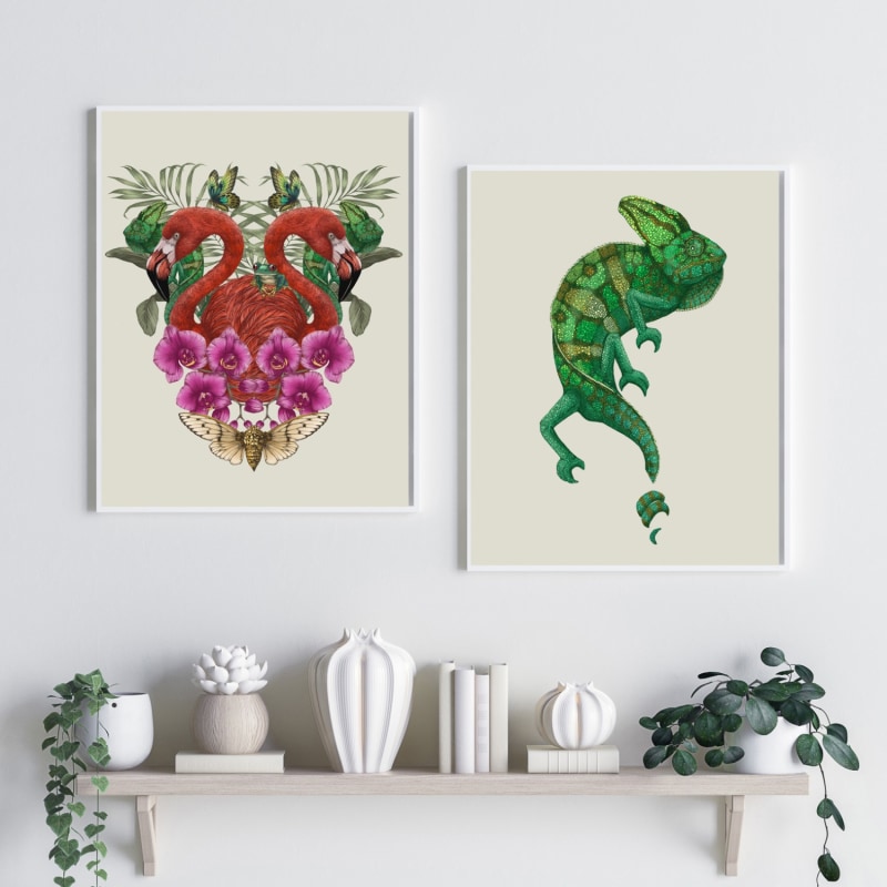 Thumbnail of Antique Tropical Flamingo Fine Art Print - A4 image