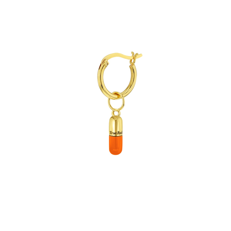 Thumbnail of 18Kt Gold Plated Mini Pill Charm on Gold Hoop Single image