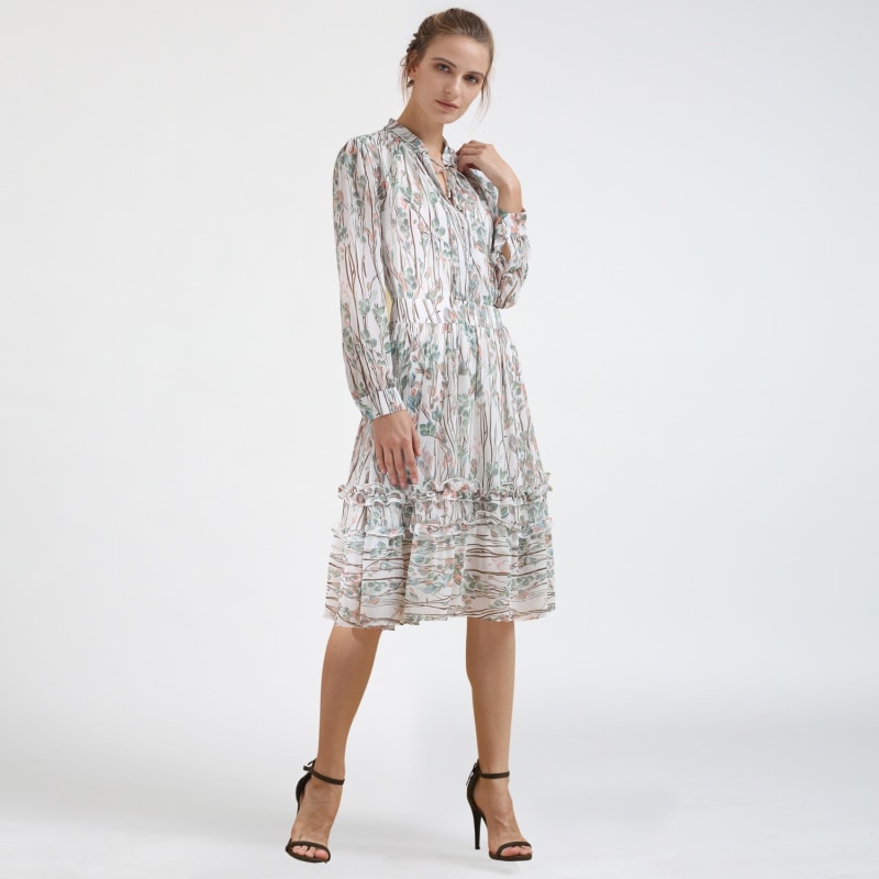 Thumbnail of Leaves Print Fit & Flare Chiffon Dress image