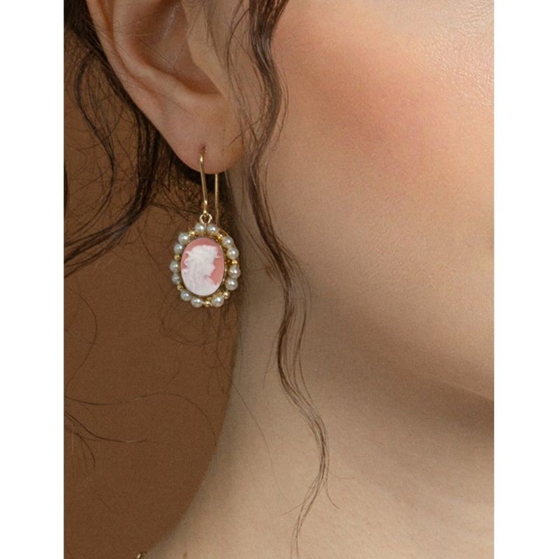 Thumbnail of Little Lovelies Gold-Plated Pink Cameo Pearly Earrings image