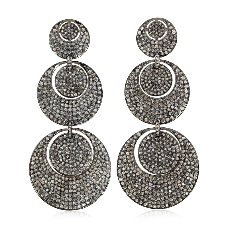 Thumbnail of Pave Diamond 925 Sterling Silver Disc Dangle Earrings 18K Gold Handmade Jewelry image