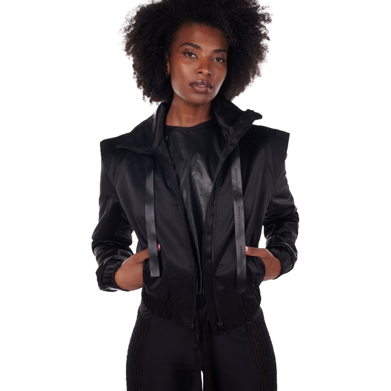 Zipped Up High Collar Jacket Black VICTORIA RAINER Wolf Badger