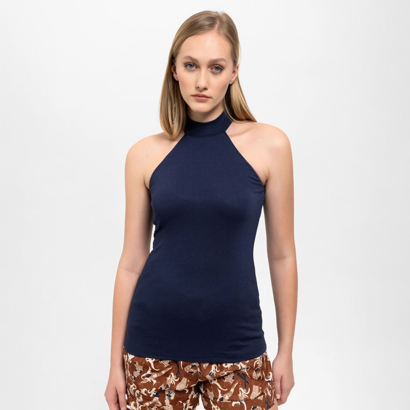 Thumbnail of High Neck Halter Top In Navy Blue image