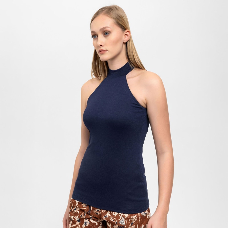 Thumbnail of High Neck Halter Top In Navy Blue image