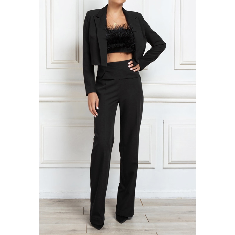 Thumbnail of High-Waist Waist Straight-Leg Overlap Trousers In Black image