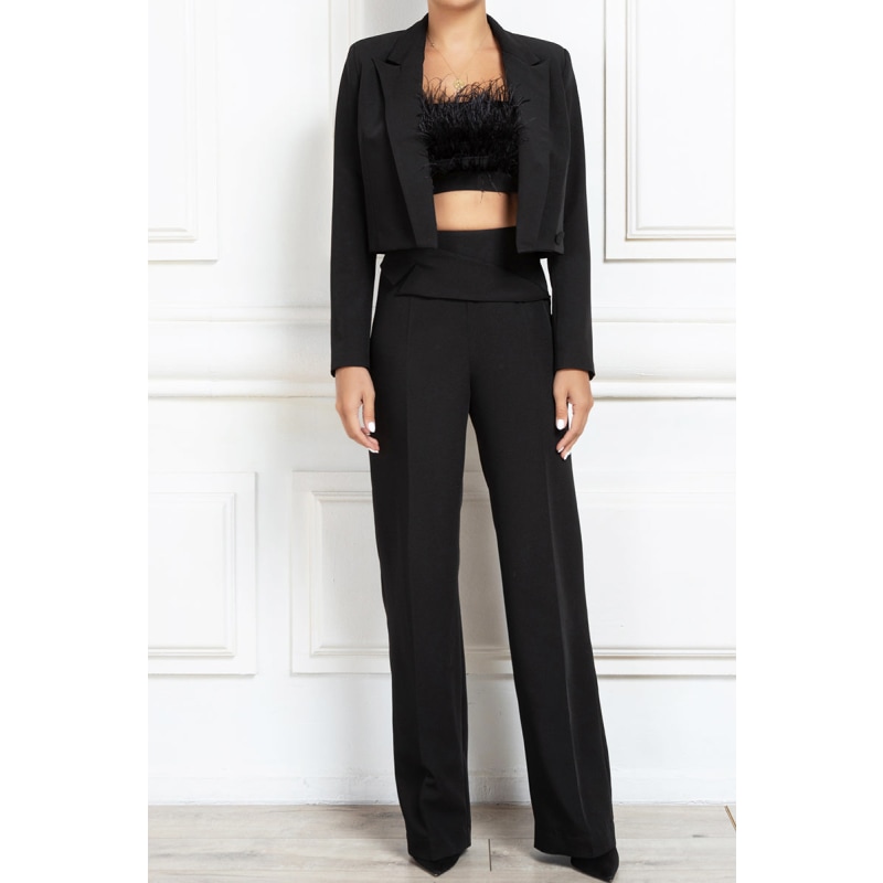 Thumbnail of High-Waist Waist Straight-Leg Overlap Trousers In Black image