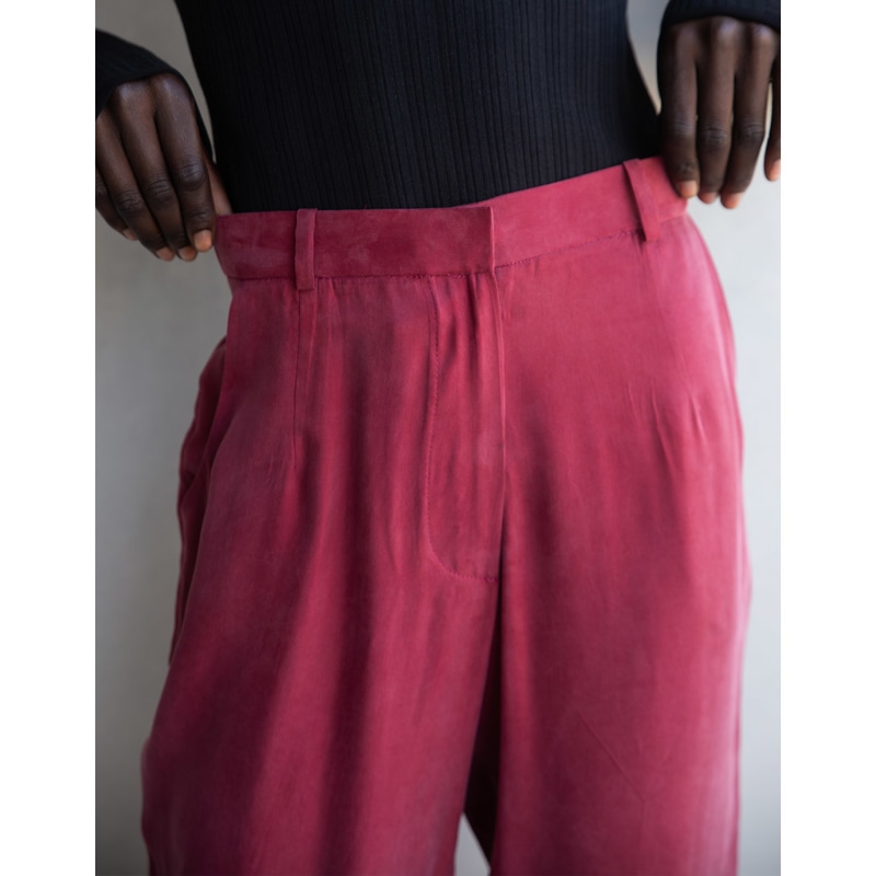 Thumbnail of High Waisted Cupro Tailored Pants With Pockets- Red image