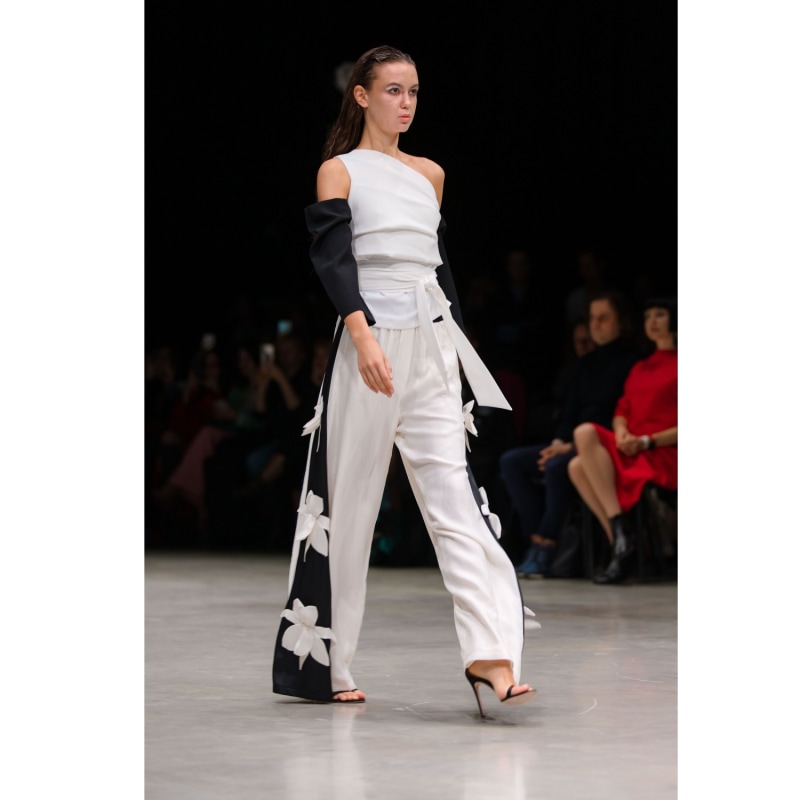 Thumbnail of High-Waisted Palazzo Pants White Black image