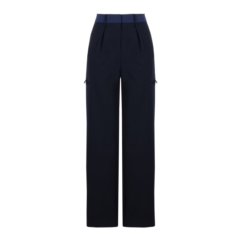 Navy blue evening trousers deals