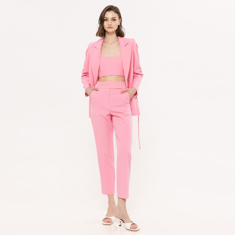 Kawaii Sweet Pink High-Waisted Straight Pants - Pink, S