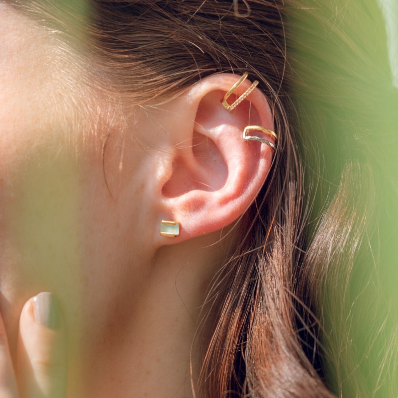 Thumbnail of Silver Black Onyx Gemstone Ear Cuff image