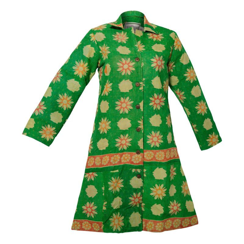 Thumbnail of Hira Coat - Vintage Kantha Coat Green Floral - Large image