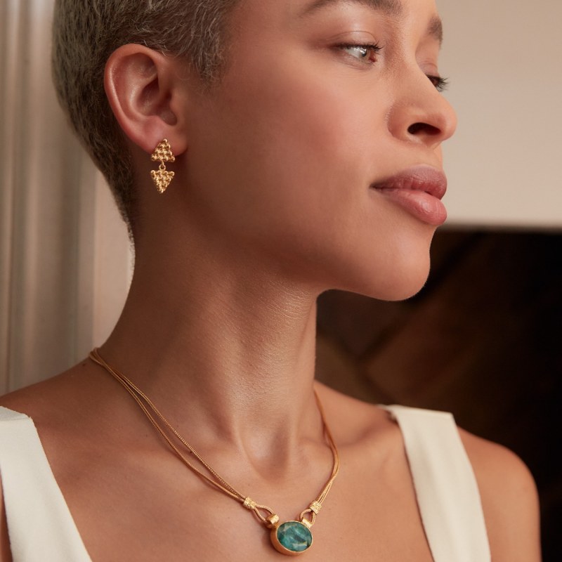 Azar Gold Triangle Drop Earrings Ottoman Hands Wolf Badger