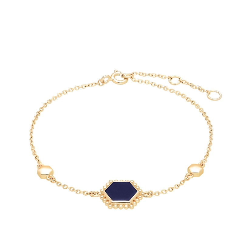 Thumbnail of Lapis Lazuli Flat Slice Hex Bracelet In Gold Sterling Silver image