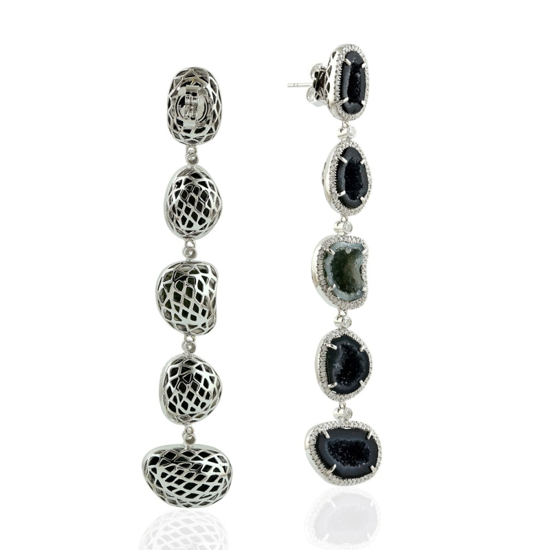 Thumbnail of 18K White Gold Pave Diamond Geode Dangle Earrings Women's Jewelry image