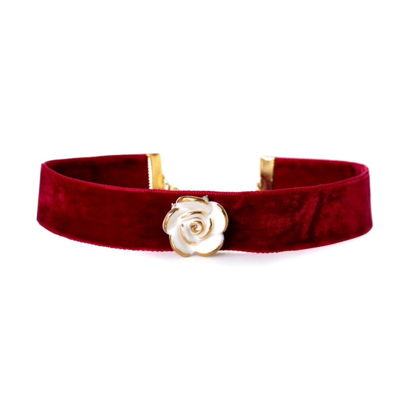 Thumbnail of Golden White Cloud Rose Red Velvet Choker image