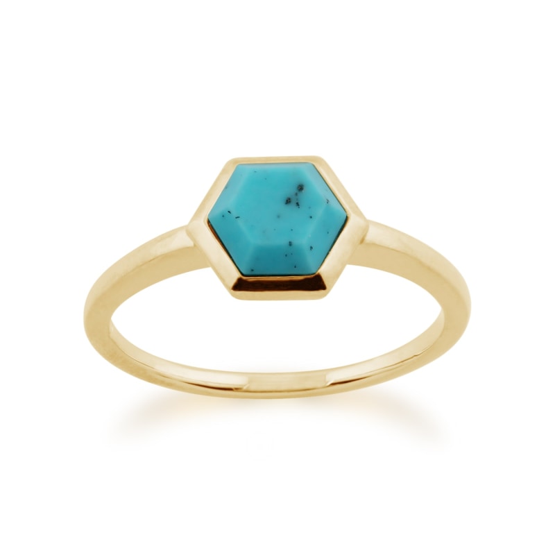 Thumbnail of Turquoise Hexagon Ring In Gold Plated Silver image