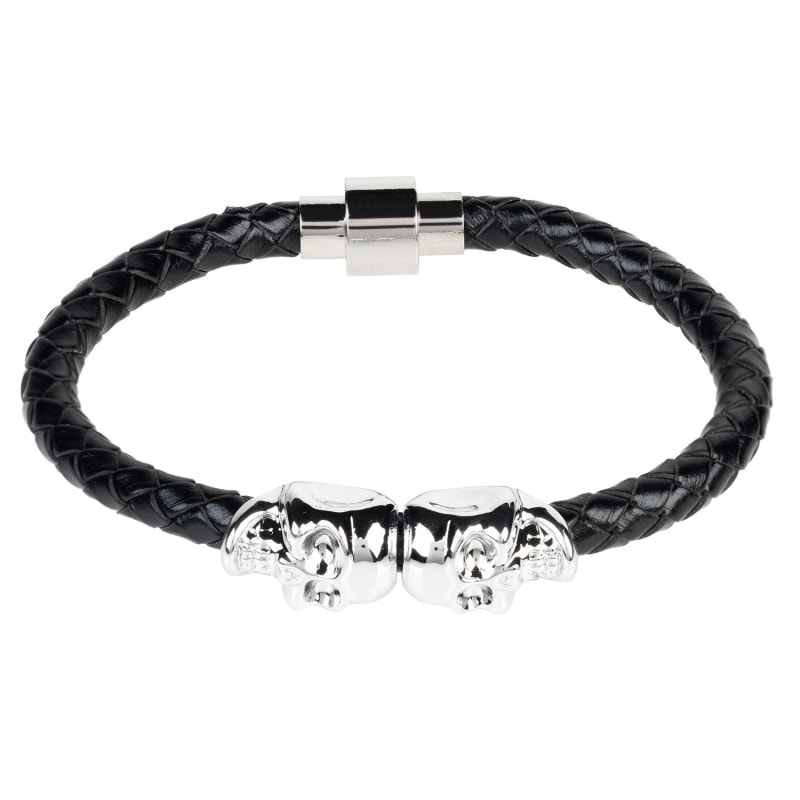 Thumbnail of Skull Leather Bracelet - Black, Silver image