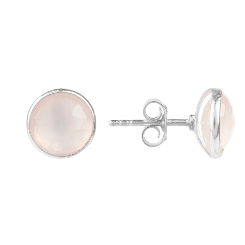 Thumbnail of Medium Circle Stud Earrings Silver Rose Quartz image